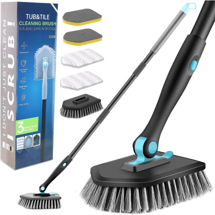 INCLUSSHOP Bathroom Floor Cleaning Brush with Long Handle, 3 in 1 Tub and Tile Scrubber Brush