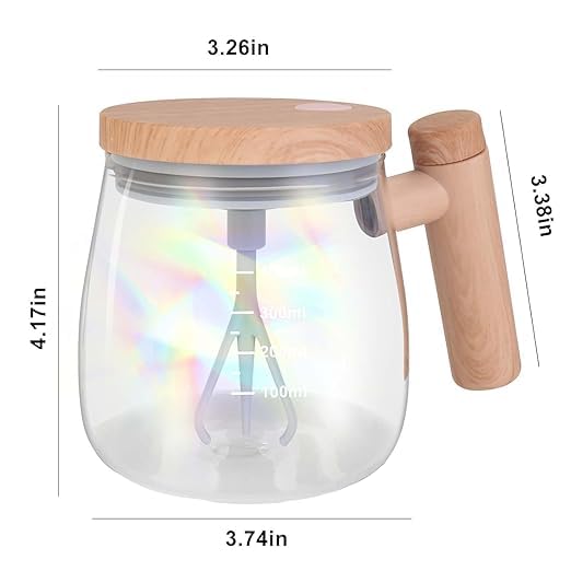 Borosilicate Glass Self Stirring Mug, Electric High Speed Mixing Cup for Coffee/Milk/Protein Powder at Home/Office/Travel, 400ML (Brown)