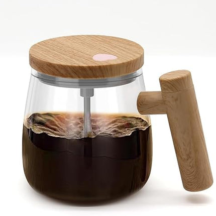 Borosilicate Glass Self Stirring Mug, Electric High Speed Mixing Cup for Coffee/Milk/Protein Powder at Home/Office/Travel, 400ML (Brown)