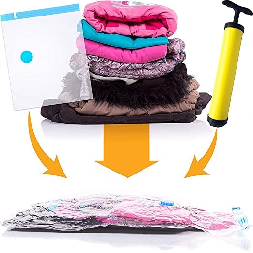 5 Pack Vacuum Bags for Travel with Hand Pump (1 Large/2 Medium/2 Small)