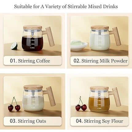 Borosilicate Glass Self Stirring Mug, Electric High Speed Mixing Cup for Coffee/Milk/Protein Powder at Home/Office/Travel, 400ML (Brown)