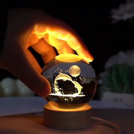 3D Galaxy Crystal Ball Night Lamp (Dolphin with Moon)