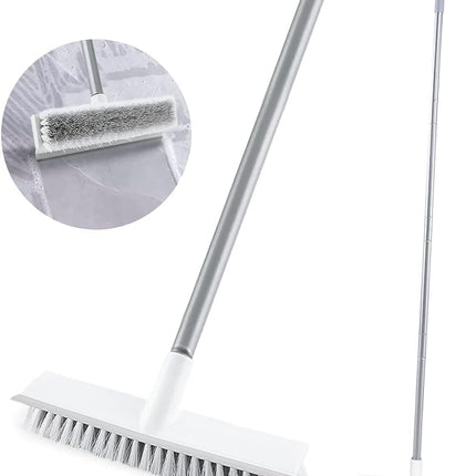 Bathroom Cleaning Brush with Wiper 2 in 1 Tiles Cleaning Brush Floor Scrub Brush with Long Handle