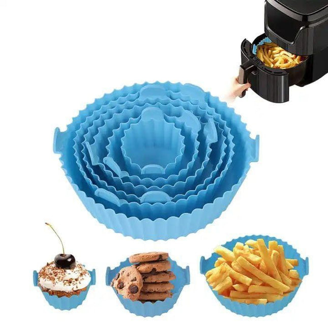 6 Pcs Reusable Air Fryer Silicone Pot Liners - Non-Stick| Heat-Resistant Basket Baking Trays for Air Fryers| Ovens | Dishwasher Safe | Multicolor