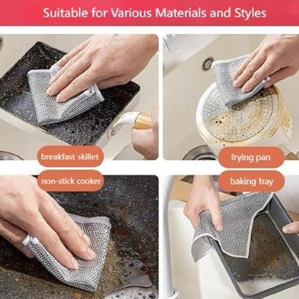 Non-Scratch Wire Dish Wash cloth, Dishwashing Rags for Wet and Dry, Home Kitchen Cooktop Grid Cleaning Cloth