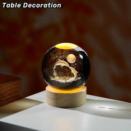 3D Galaxy Crystal Ball Night Lamp (Dolphin with Moon)
