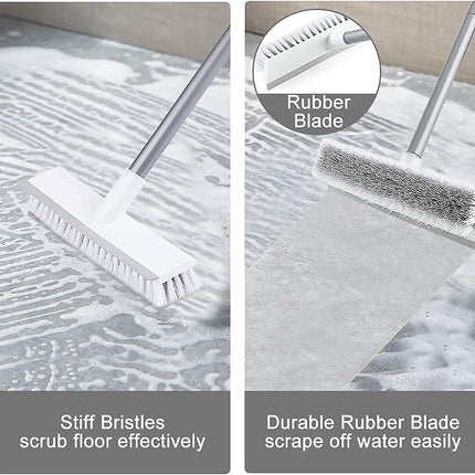 Bathroom Cleaning Brush with Wiper 2 in 1 Tiles Cleaning Brush Floor Scrub Brush with Long Handle