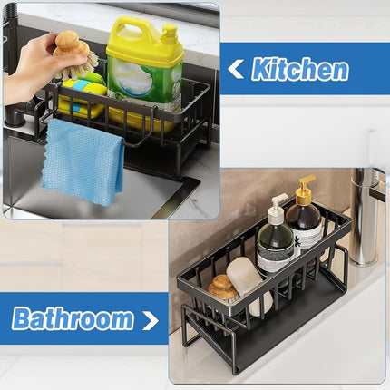 2 IN 1 METAL SINK CADDY | Sponge Soap Dispenser & Dish Brush Holder with Removable Drip Tray