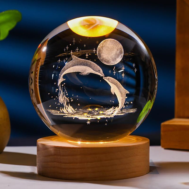 3D Galaxy Crystal Ball Night Lamp (Dolphin with Moon)
