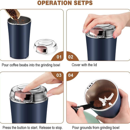 Portable Electric Coffee Grinder | 300W Stainless Steel 4-Blade Mixer Grinder