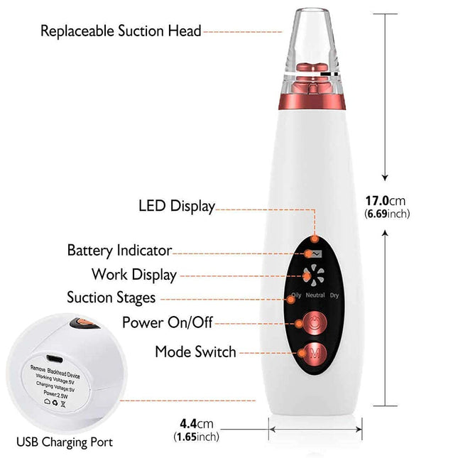 6 in 1 Multi-function Blackhead Remover Tools | Electric Derma suction Machine | USB Rechargeable Acne Pimple Pore Cleaner Vacuum tool