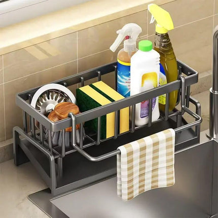 2 IN 1 METAL SINK CADDY | Sponge Soap Dispenser & Dish Brush Holder with Removable Drip Tray