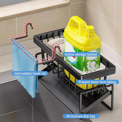 2 IN 1 METAL SINK CADDY | Sponge Soap Dispenser & Dish Brush Holder with Removable Drip Tray