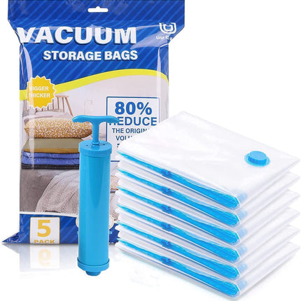 5 Pack Vacuum Bags for Travel with Hand Pump (1 Large/2 Medium/2 Small)