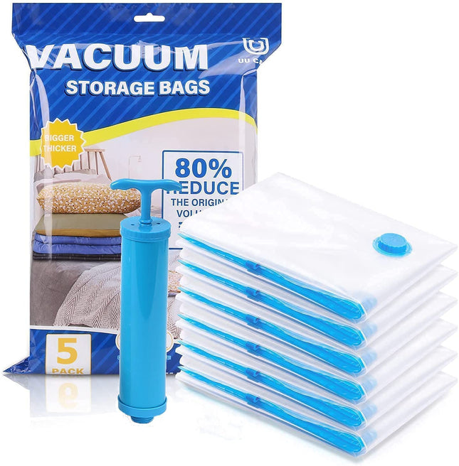 5 Pack Vacuum Bags for Travel with Hand Pump (1 Large/2 Medium/2 Small)