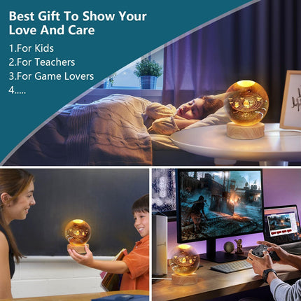 3D Galaxy Crystal Ball Night Lamp (Dolphin with Moon)