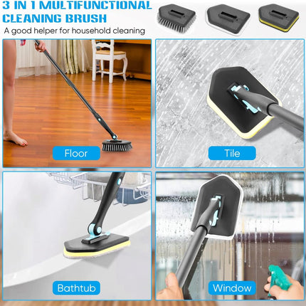 INCLUSSHOP Bathroom Floor Cleaning Brush with Long Handle, 3 in 1 Tub and Tile Scrubber Brush