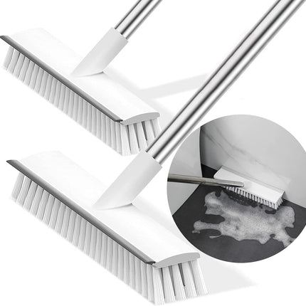 Bathroom Cleaning Brush with Wiper 2 in 1 Tiles Cleaning Brush Floor Scrub Brush with Long Handle