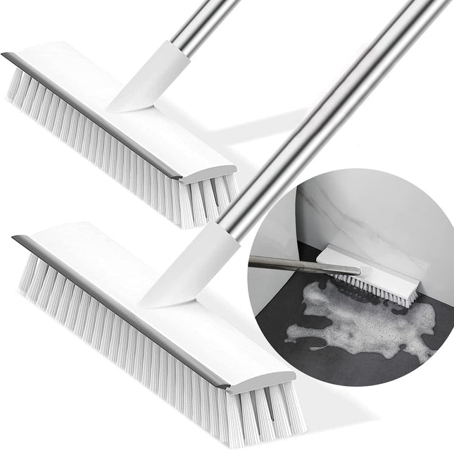 Bathroom Cleaning Brush with Wiper 2 in 1 Tiles Cleaning Brush Floor Scrub Brush with Long Handle