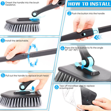 INCLUSSHOP Bathroom Floor Cleaning Brush with Long Handle, 3 in 1 Tub and Tile Scrubber Brush