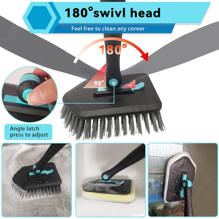 INCLUSSHOP Bathroom Floor Cleaning Brush with Long Handle, 3 in 1 Tub and Tile Scrubber Brush