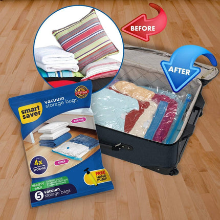 5 Pack Vacuum Bags for Travel with Hand Pump (1 Large/2 Medium/2 Small)