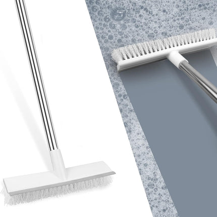 Bathroom Cleaning Brush with Wiper 2 in 1 Tiles Cleaning Brush Floor Scrub Brush with Long Handle