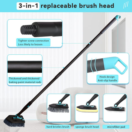 INCLUSSHOP Bathroom Floor Cleaning Brush with Long Handle, 3 in 1 Tub and Tile Scrubber Brush