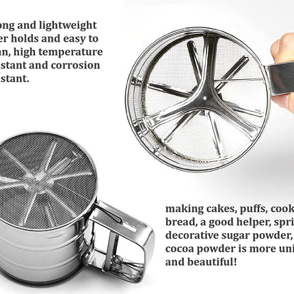 Stainless Steel Flour Sifter for Baking - Durable Mesh Sieve Kitchen Tool with Comfortable Handle