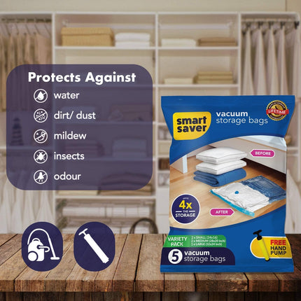 5 Pack Vacuum Bags for Travel with Hand Pump (1 Large/2 Medium/2 Small)
