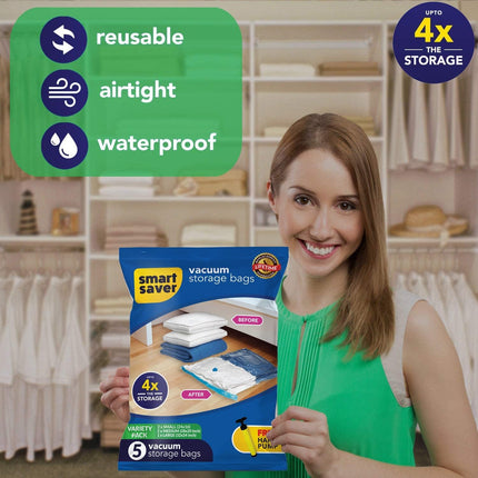 5 Pack Vacuum Bags for Travel with Hand Pump (1 Large/2 Medium/2 Small)