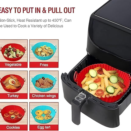 6 Pcs Reusable Air Fryer Silicone Pot Liners - Non-Stick| Heat-Resistant Basket Baking Trays for Air Fryers| Ovens | Dishwasher Safe | Multicolor