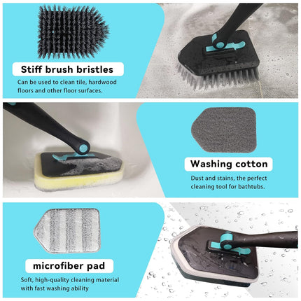 INCLUSSHOP Bathroom Floor Cleaning Brush with Long Handle, 3 in 1 Tub and Tile Scrubber Brush