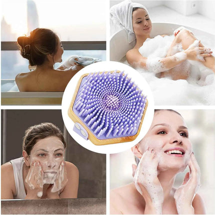 Bamboo Silicone Body Scrubber, Shampoo Brush Exfoliating Bath Scrubber