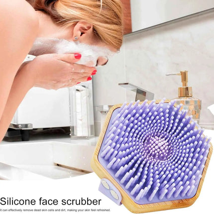 Bamboo Silicone Body Scrubber, Shampoo Brush Exfoliating Bath Scrubber