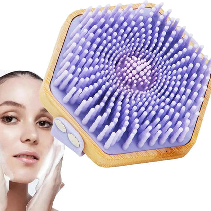 Bamboo Silicone Body Scrubber, Shampoo Brush Exfoliating Bath Scrubber