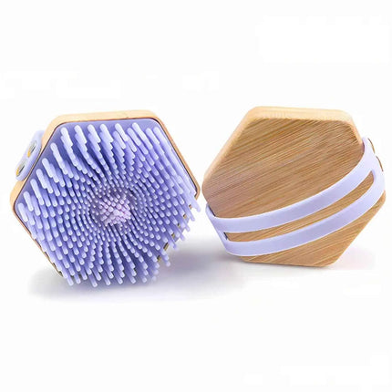 Bamboo Silicone Body Scrubber, Shampoo Brush Exfoliating Bath Scrubber