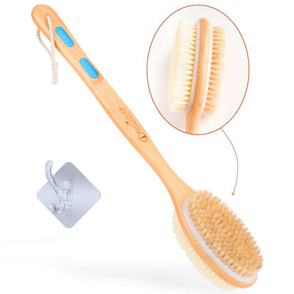 Body Bath Shower Back Brush Scrubber Dual-Sided Long Handle with Super Soft Bristles Body Exfoliator for Wet or Dry Brushing