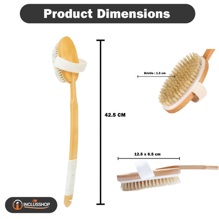 Detachable Wooden Bath Brush with Long Handle - Natural Bristles for 2-in-1 Wet & Dry Brushing