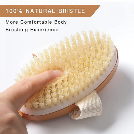 Detachable Wooden Bath Brush with Long Handle - Natural Bristles for 2-in-1 Wet & Dry Brushing