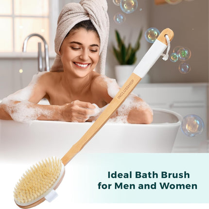 Detachable Wooden Bath Brush with Long Handle - Natural Bristles for 2-in-1 Wet & Dry Brushing