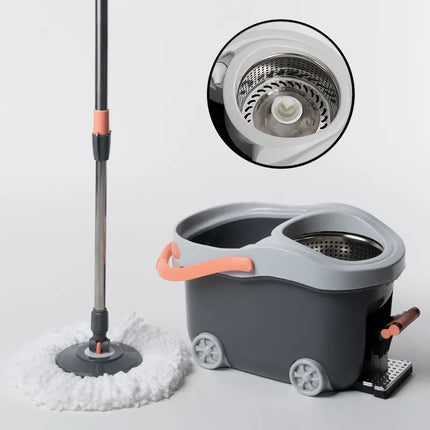 Spin Mop Prime with Big Wheels and Stainless Steel Wringer and Foot Pedal, Big Size(Grey)