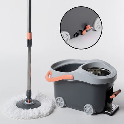 Spin Mop Prime with Big Wheels and Stainless Steel Wringer and Foot Pedal, Big Size(Grey)