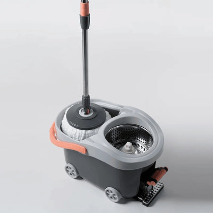 Spin Mop Prime with Big Wheels and Stainless Steel Wringer and Foot Pedal, Big Size(Grey)