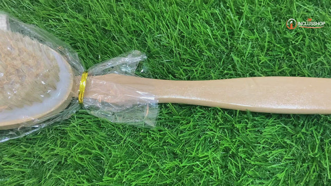 Detachable Wooden Bath Brush with Long Handle - Natural Bristles for 2-in-1 Wet & Dry Brushing