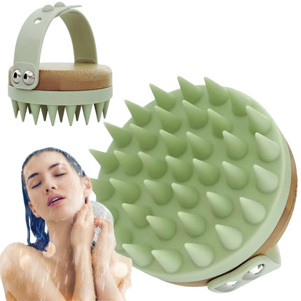 Scalp Massager Shampoo Brush, Bamboo Scalp Brush Hair Scrubber with Soft Silicone