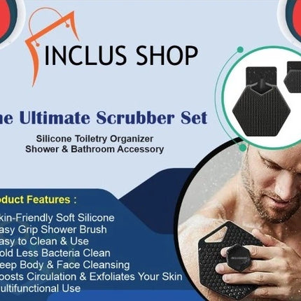 Silicone Body Scrubber, Silicone Face Scrubbers Men, Shower and Bathroom Four-Piece Set-with Hook